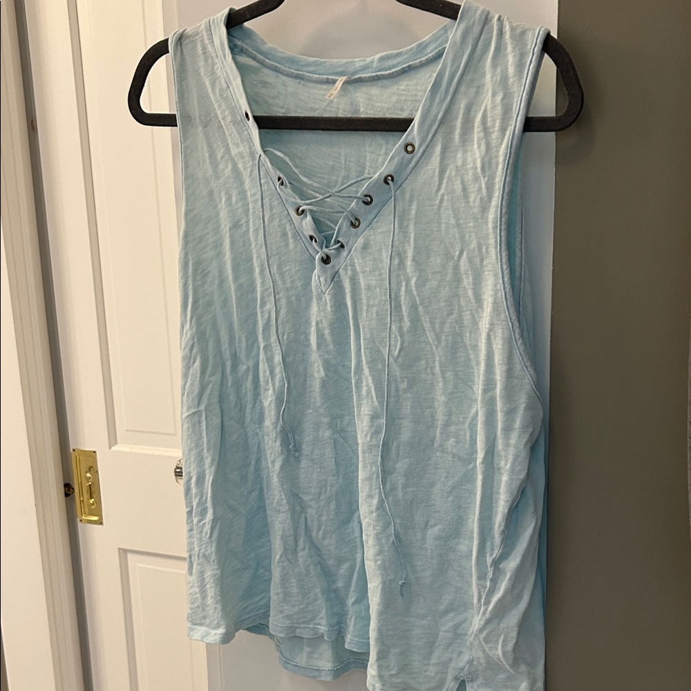 Sky Blue Lace-Up Tank Top